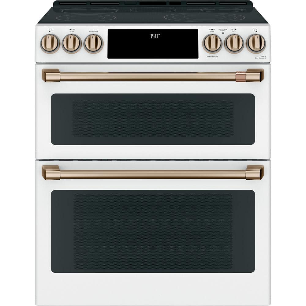 Matte White Smart Double-Oven Electric Range with Convection