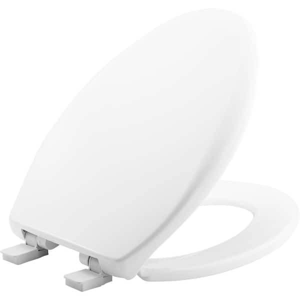 BEMIS Affinity Elongated Soft Close Plastic Closed Front Toilet Seat in White Never Loosens and Removes for Easy Cleaning