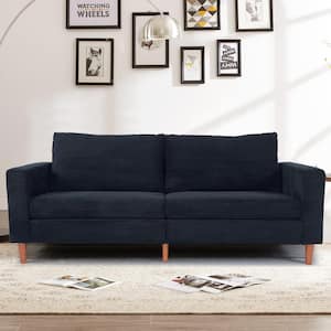 Simple Retro 74 in. Black Comfy Corduroy Fabric Rectangle 2-Seater Loveseat with Solid Wood & 2 Pillows