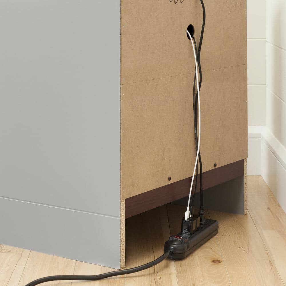 Soft Gray 2-Drawer Particleboard Nightstand with Cord Catcher