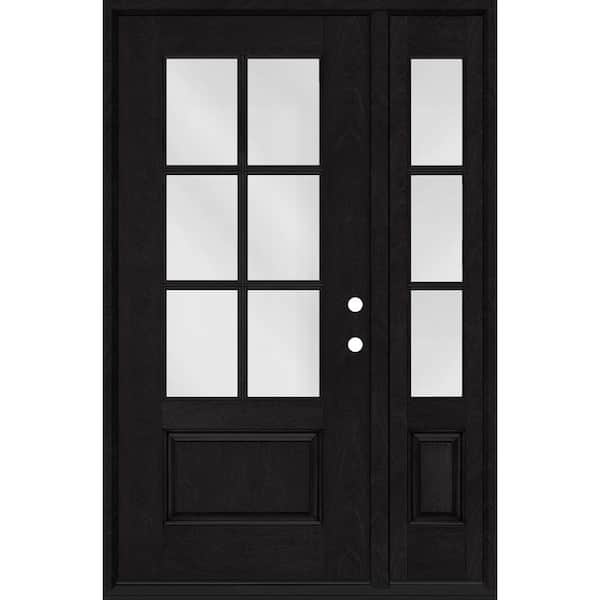 Regency 51 in. x 80 in. 3/4-6 Lite Clear Glass LH Onyx Stain Mahogany Fiberglass Prehung Front Door w/12in.SL