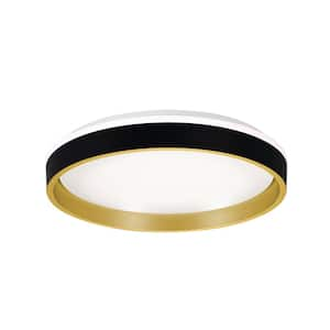 Rana 16 in. 100-Watt Contemporary Black Integrated LED Flush Mount with Frosted Glass White Frosted Clear Shade