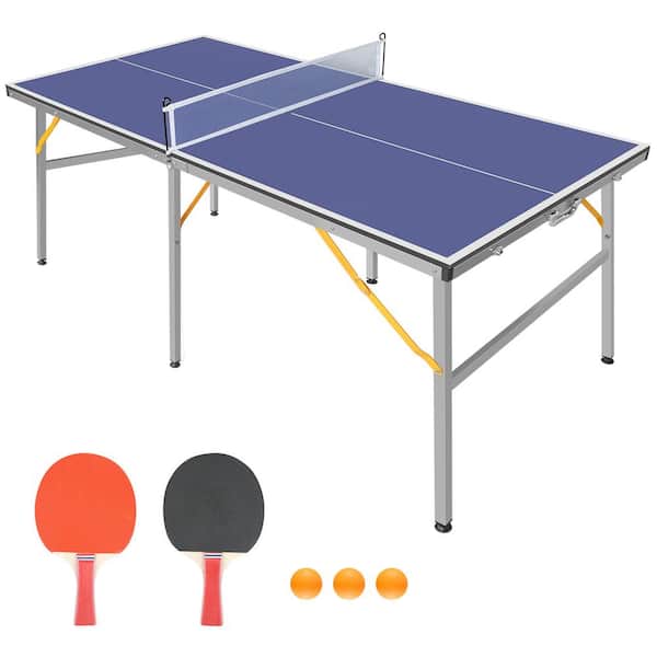 Zeus & Ruta 6 ft. Mid-Size Foldable Table Tennis Table Ping Pong Table Set with Net, 2 Paddles and 3 Balls for Indoor Outdoor