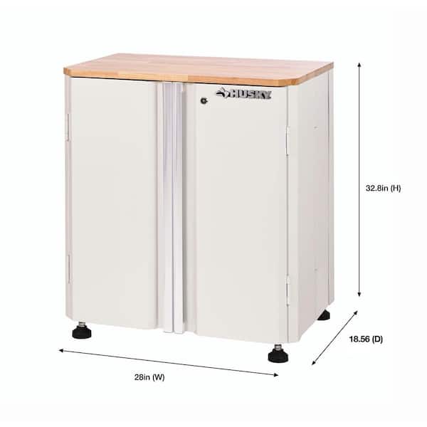 Husky - HUSKY 28 in. W x 33 in. H x 19 in.D Folding 22-Gauge Steel 1-Piece Garage Storage System in White w/ Wooden Worktop