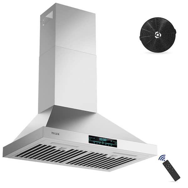 Tylza 29.5 in. 900 CFM Remote Control Convertible Wall Mount Range Hood in Stainless Steel with A Replacement Charcoal Filter