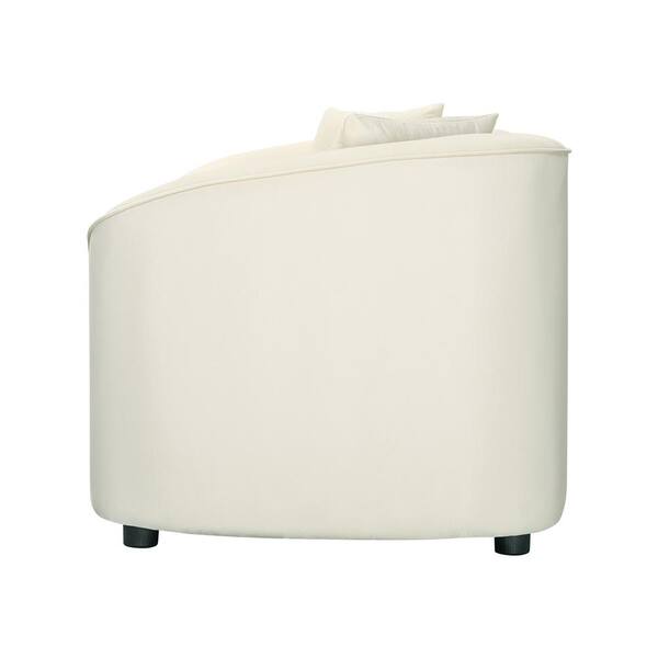Nymora 87.25 in. Modern 3-Seater Rolled Arm Velvet Upholstered Curved Sofa with Pillows, in Beige