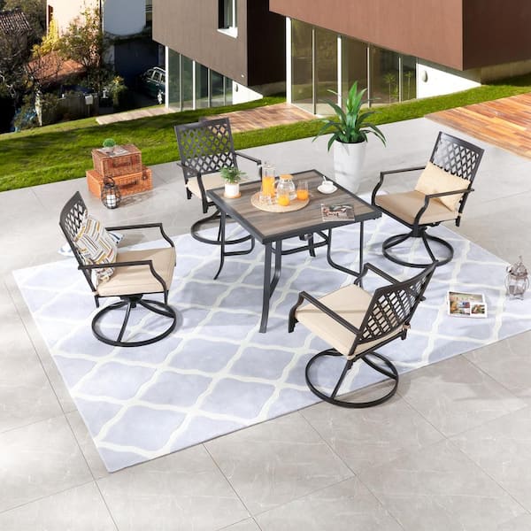 5-Piece Square Metal Outdoor Dining Set with Beige Cushions