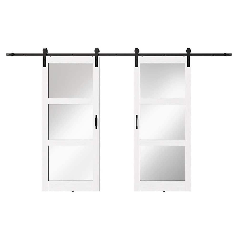 84 in. x 84 in. 3 Lite Mirrored Glass White PVC Covering MDF Sliding Barn Door Slab with Hardware Kit, Need to Assemble price history on PriceWatchPro