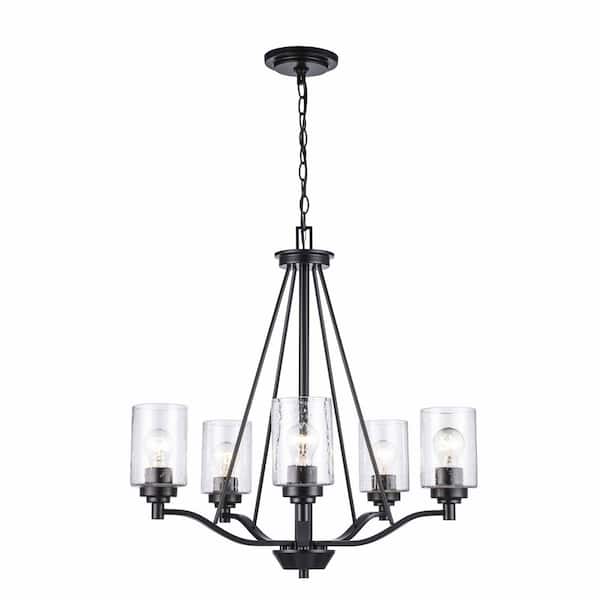 Bel Air Lighting Simi 5-Light Black Chandelier Light Fixture with Seeded Glass Shades