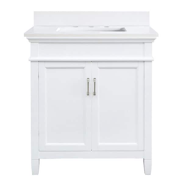 Home Decorators Collection Ashburn 31 in. Single Sink White Bath Vanity with White Quartz Top (Assembled)
