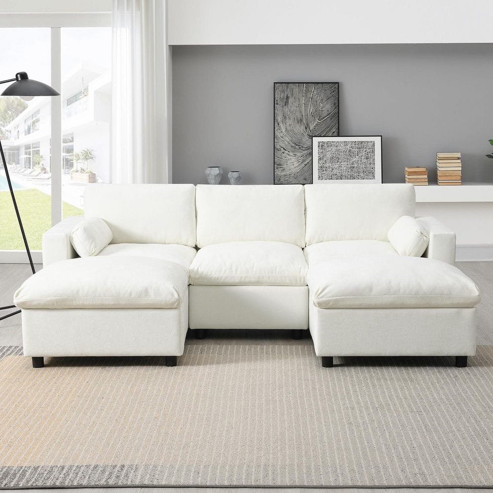 86.5 in. Chenille U-Shaped with 2 Movable Ottoman, Armrest Pillows, Free Combination Sectional Sofa in White price history on PriceWatchPro