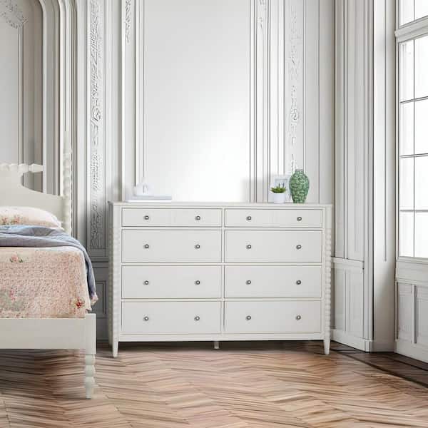 Spindle 8-Drawer 26.75 in. Dresser in Sandcastle Antique White Finish