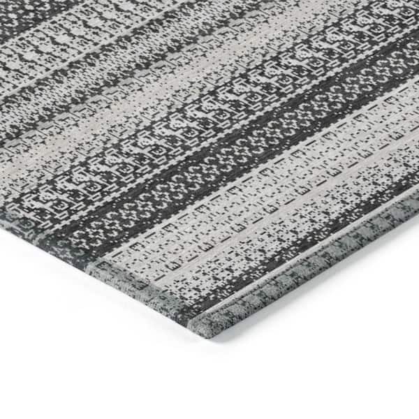 Black 5 ft. x 8 ft. Woven Striped Polyester Rectangle Indoor / Outdoor Area Rug