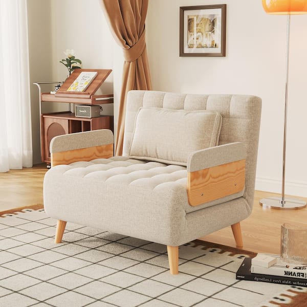 JASIWAY 38.8 in. Beige Folding Linen Sofa Bed
