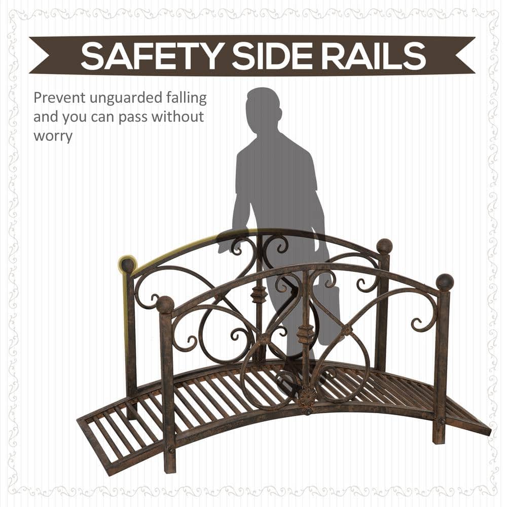 Brown Metal 3.3FT Garden Bridge with Floral Scrollwork