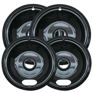 6 in. 2-Small and 8 in. 2-Large A Style Drip Pan in Black Porcelain (4-Pack)