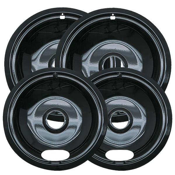 Range Kleen 6 in. 2-Small and 8 in. 2-Large A Style Drip Pan in Black Porcelain (4-Pack)