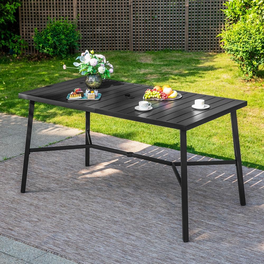 PHI VILLA 67 in. Black Patio Rectangle Metal Bar Height Outdoor