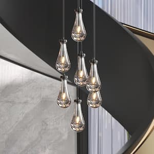 Farmhouse Chandelier 100 in. H 7-Lights Black Raindrop Globe Chandelier for Dinning Room, Kitchen, Foyer, Bulb Included