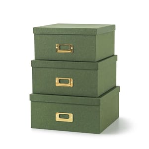 Nesting Green Cardboard Decorative Box with Lid 3-Pack