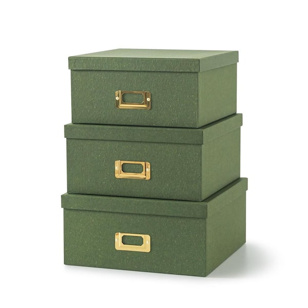 Afoxsos Nesting Green Cardboard Decorative Box with Lid 3-Pack