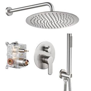 Rainfall 1-Spray Round 12 in. Shower System with Hand Shower in Brushed Nickel