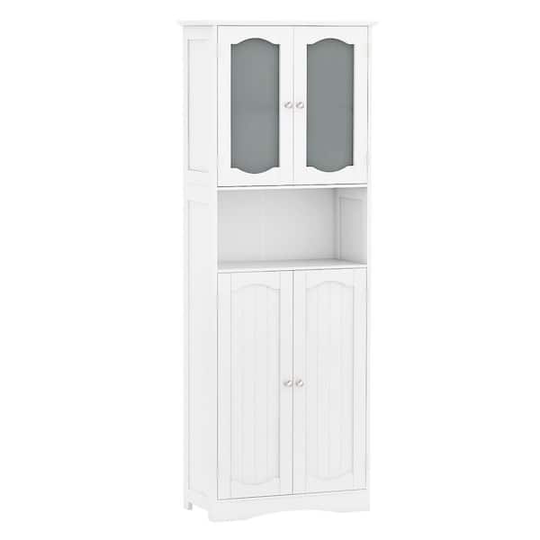 24 in. W x 12 in. D x 59 in. H White Freestanding Bathroom Linen Cabinet with Frost Glass Doors