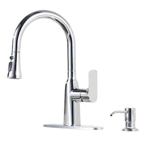 Single Handle Pull Down Sprayer Kitchen Faucet with Soap Dispenser, Advanced Spray in Polished Chrome