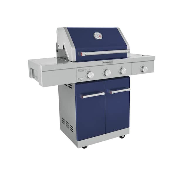 KitchenAid 3-Burner Propane Gas Grill in Blue with Ceramic Sear