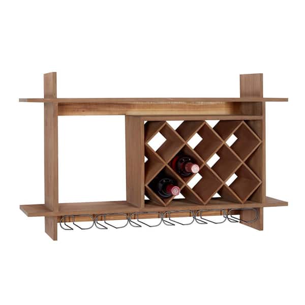 Litton Lane 9- Bottle Brown Geometric Wall Wine Rack with 6 Glass Holder  Slots 92190 - The Home Depot