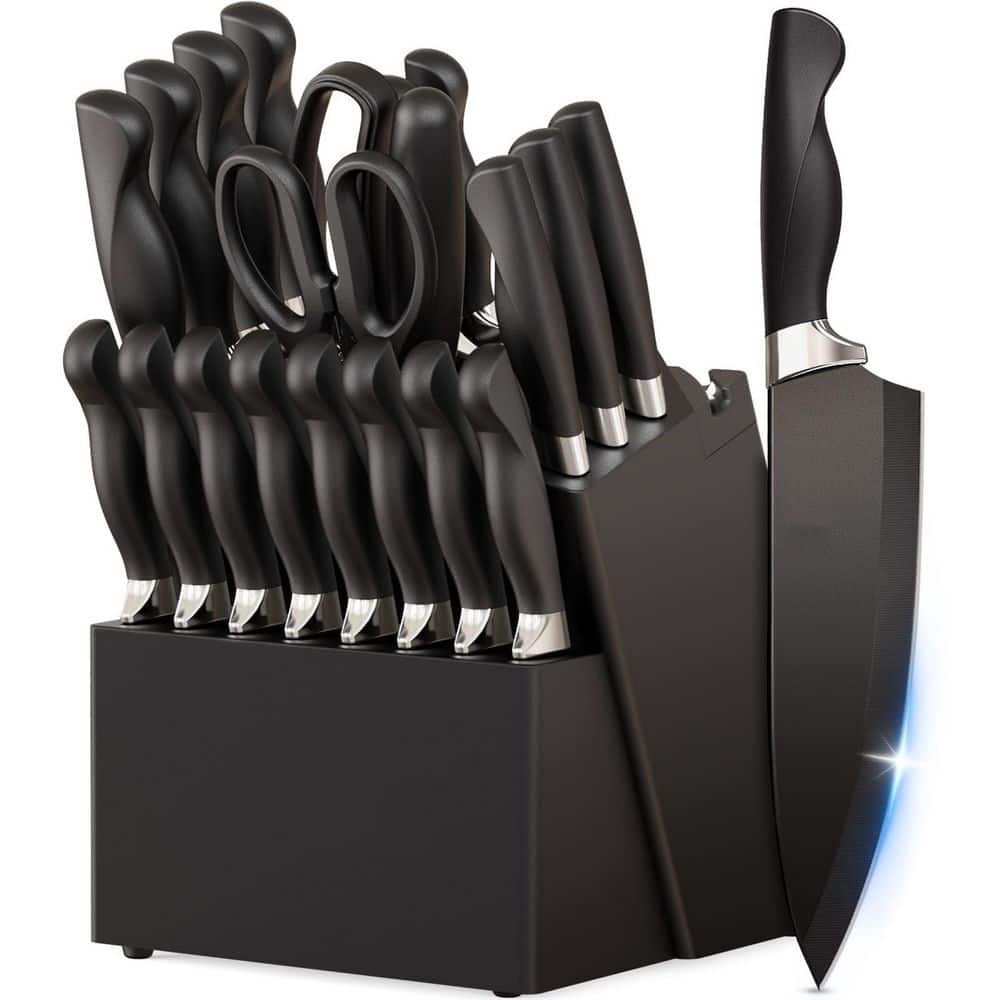 21-Piece Black Stainless Steel Kitchen Knife Set with Block and Sharpener, Knife Block Set with Ergonomic Handles price history on PriceWatchPro