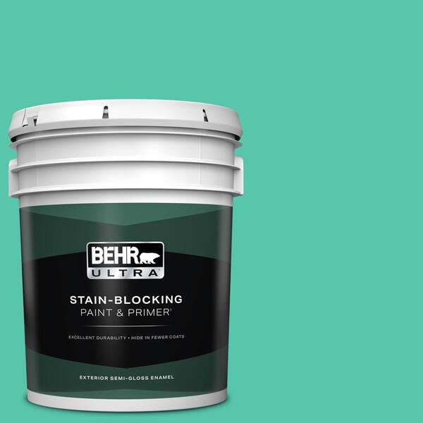 BEHR ULTRA 5 gal. #480B-4 Shoreline Green Semi-Gloss Enamel Exterior Paint & Primer