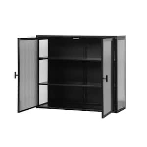 27.56 in. W x 9.06 in. D x 23.62 in. H Bathroom Storage Wall Cabinet with Featuring Three-tier and Two-door in Black