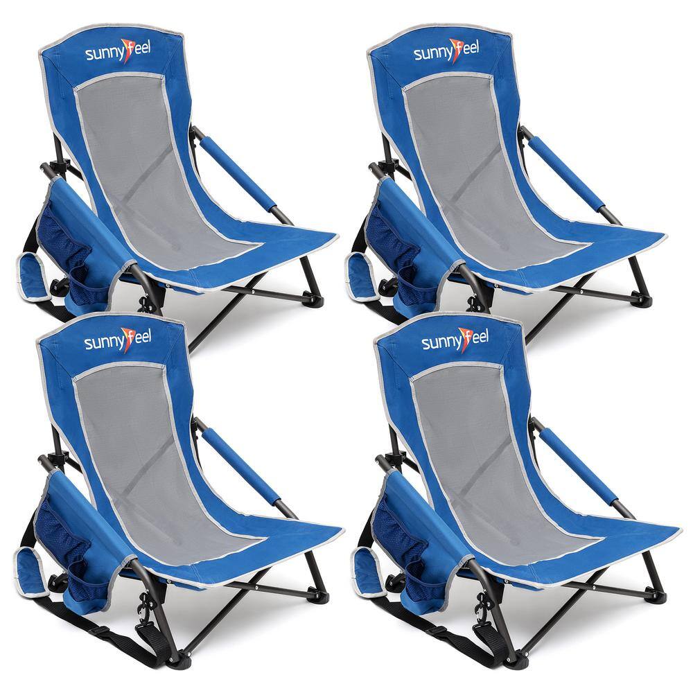 Outdoor Metal Frame Blue Folding Beach Chair with Side Pocket (Set of 4) price history on PriceWatchPro