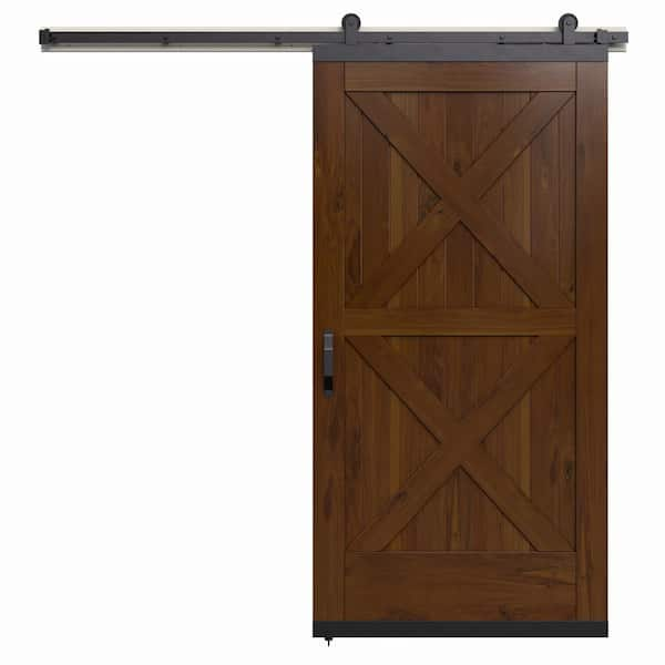 JELD-WEN 42 in. x 80 in. Karona Crossbuck Brown Sugar Stained Rustic ...