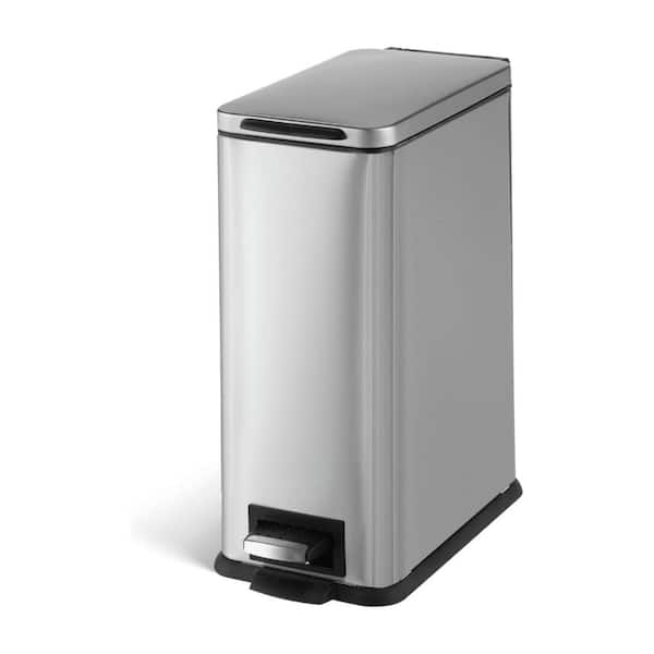 Home Zone Living 2.6 Gal. Stainless Steel Small Step-On Kitchen Trash Can with Soft Close Lid and Slim Shape