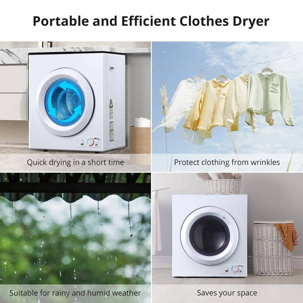 Compact White Electric Dryer with Moisture Sensing and Door Window