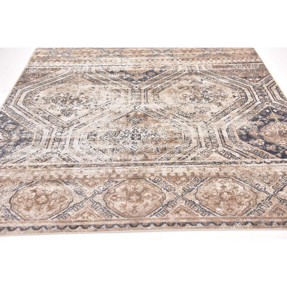 Eliza 7' Square Blue Beige Stain-Resistant Indoor Rug