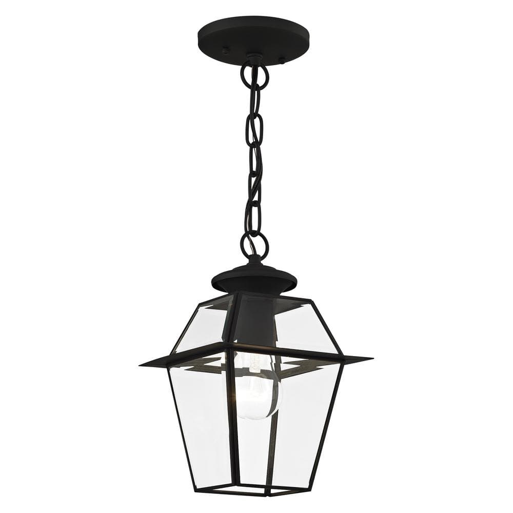 Charleston Romance 1-Light Black Brass Pendant with Clear Beveled Glass