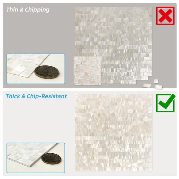 Art3d 11. 8in. x 11. 8in. Natural White Seashell Tiles for Kitchen Bathroom, Mother of Pearl Mosaic Tiles (9.6 sq. ft. /Box) A18hd202CS