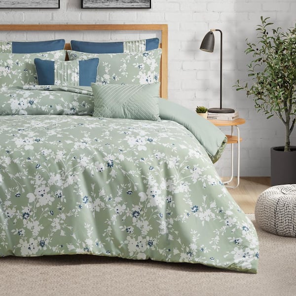 Unbranded Fianna Floral 5-Piece Sage Polyester Twin/Twin XL Comforter Set