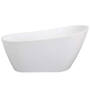 59 in. cUPC Certified Acrylic Freestanding Soaking Bathtub with Brushed Nickel Overflow and Drain, White