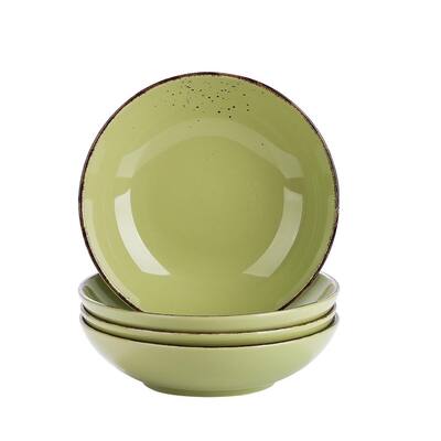 4-Piece Green Porcelain Salad, Pasta Bowls and Soup Plates Dinnerware Set (Service for 4)