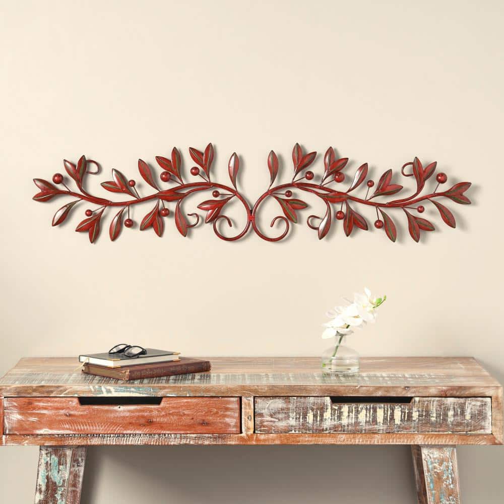Red and Green Metal Vine Leaf Wall Sculpture