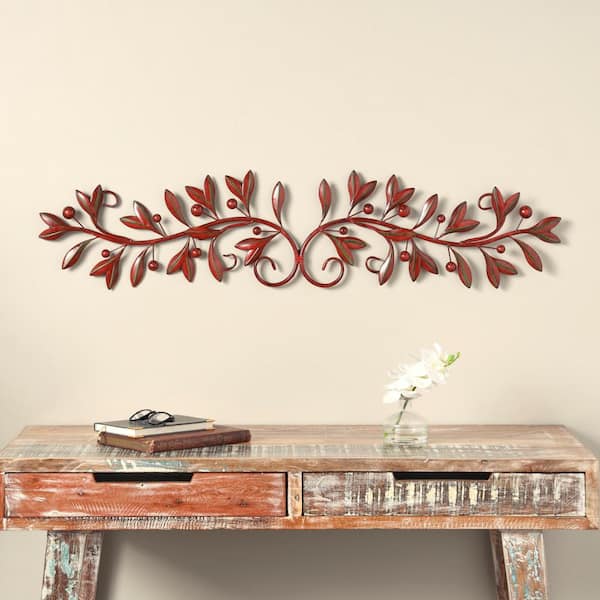 Litton Lane 48 in. x  9 in. Metal Brown Leaf Wall Decor