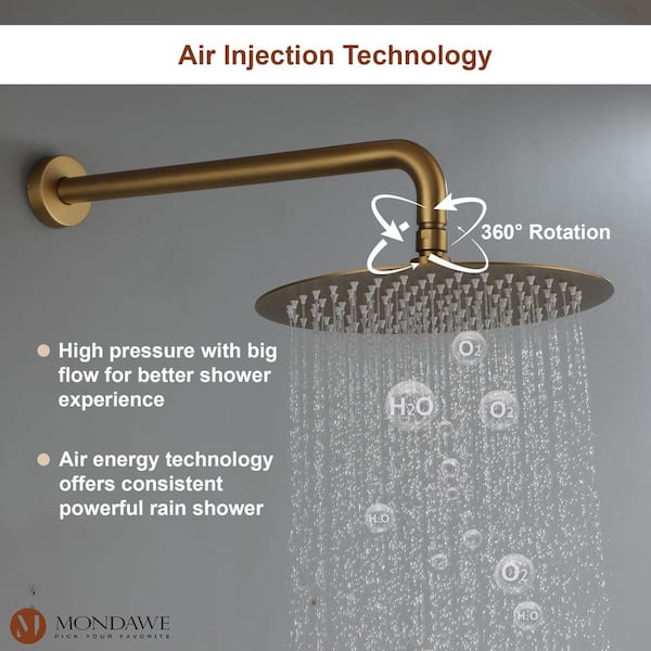 Brushed Gold 10 Round Rainfall Shower Head Wall Mounted Rain Shower System  with Handheld Shower Solid Brass