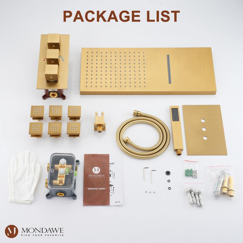 Large Brushed Gold Dual Rain Shower System with Handheld