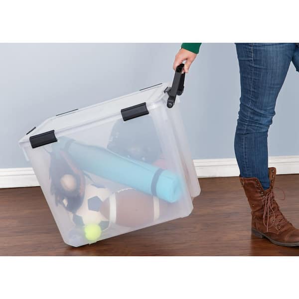 IRIS Weather Tight X-large 25.75-Gallons (103-Quart) Clear Weatherproof  Rolling Tote with Latching Lid