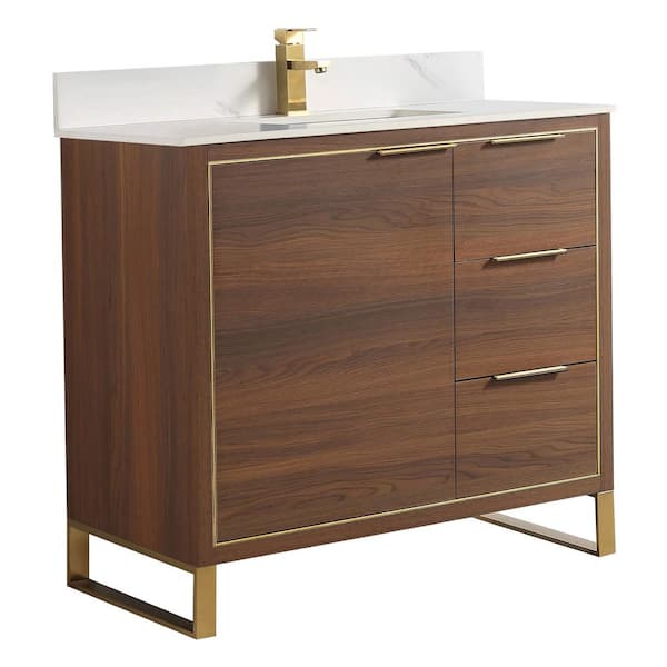 FINE FIXTURES Opulence 36 in. W x 18 in. D x 33.5 in. H Bath Vanity in Walnut Ebony with White Carrara Single sink Top