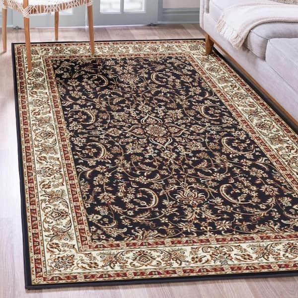 Noble Black 8 ft. x 12 ft. Traditional Floral Oriental Area Rug